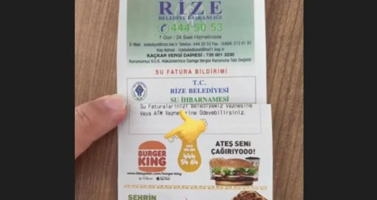 AKP’li belediyeden Burger King reklamlı su faturası