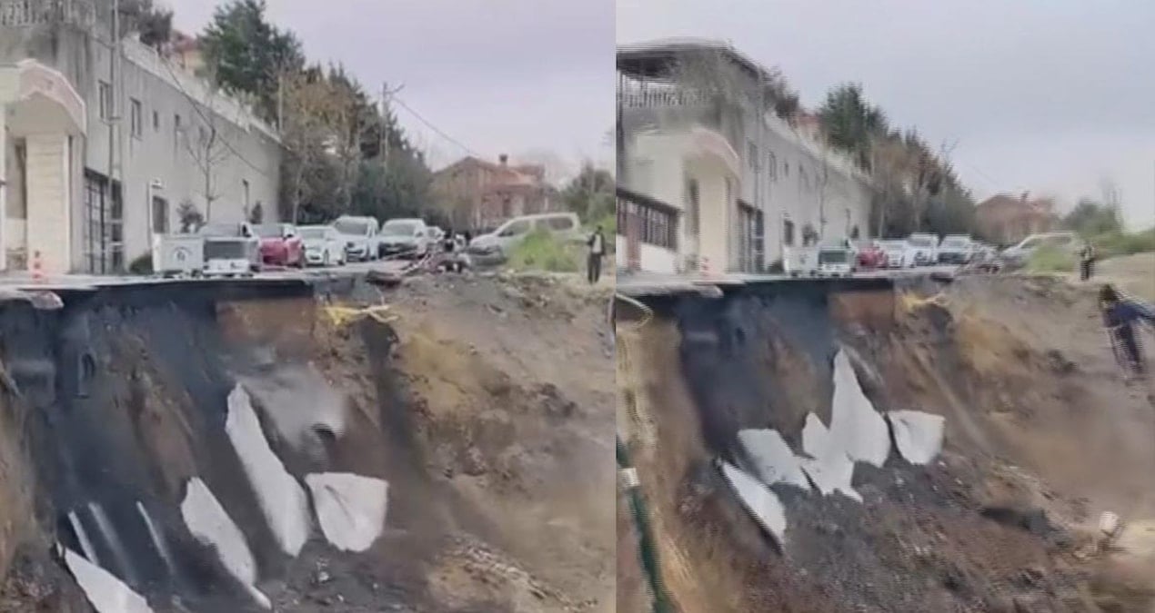 Beylikdüzü’nde inşaat çalışması sırasında yol çöktü