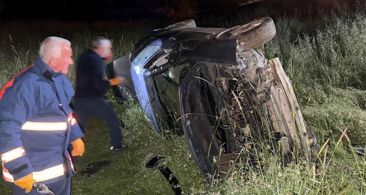 Domuza çarpan otomobil şarampolden yuvarlandı