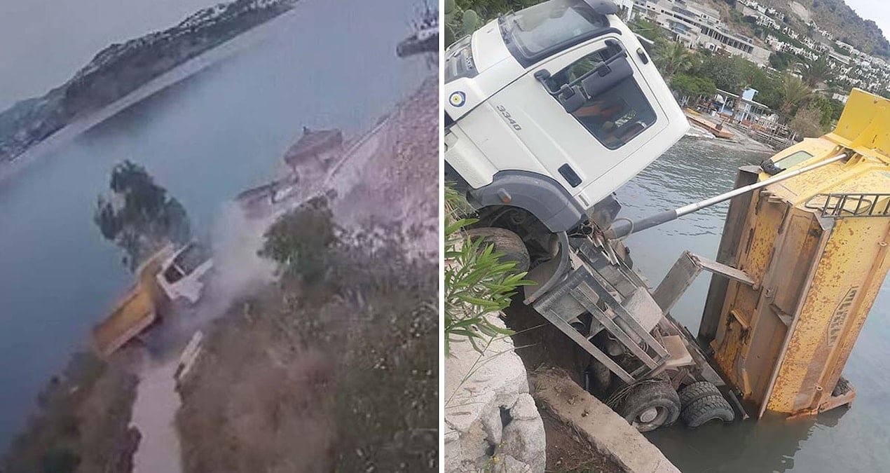 Facianın eşiğinden dönüldü! Hafriyat kamyonu deniz kıyısında asılı kaldı