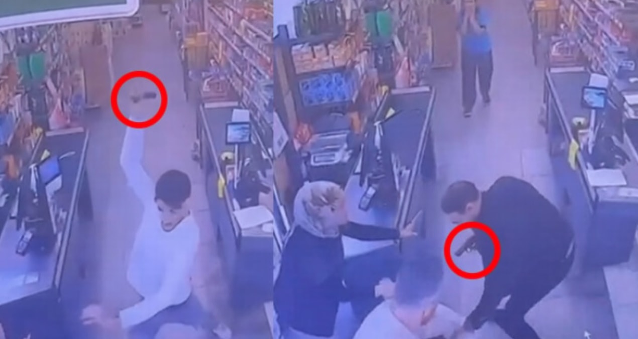 İstanbul’da zincir markette dehşet anları! Personel bıçak, müşteri silah çekti