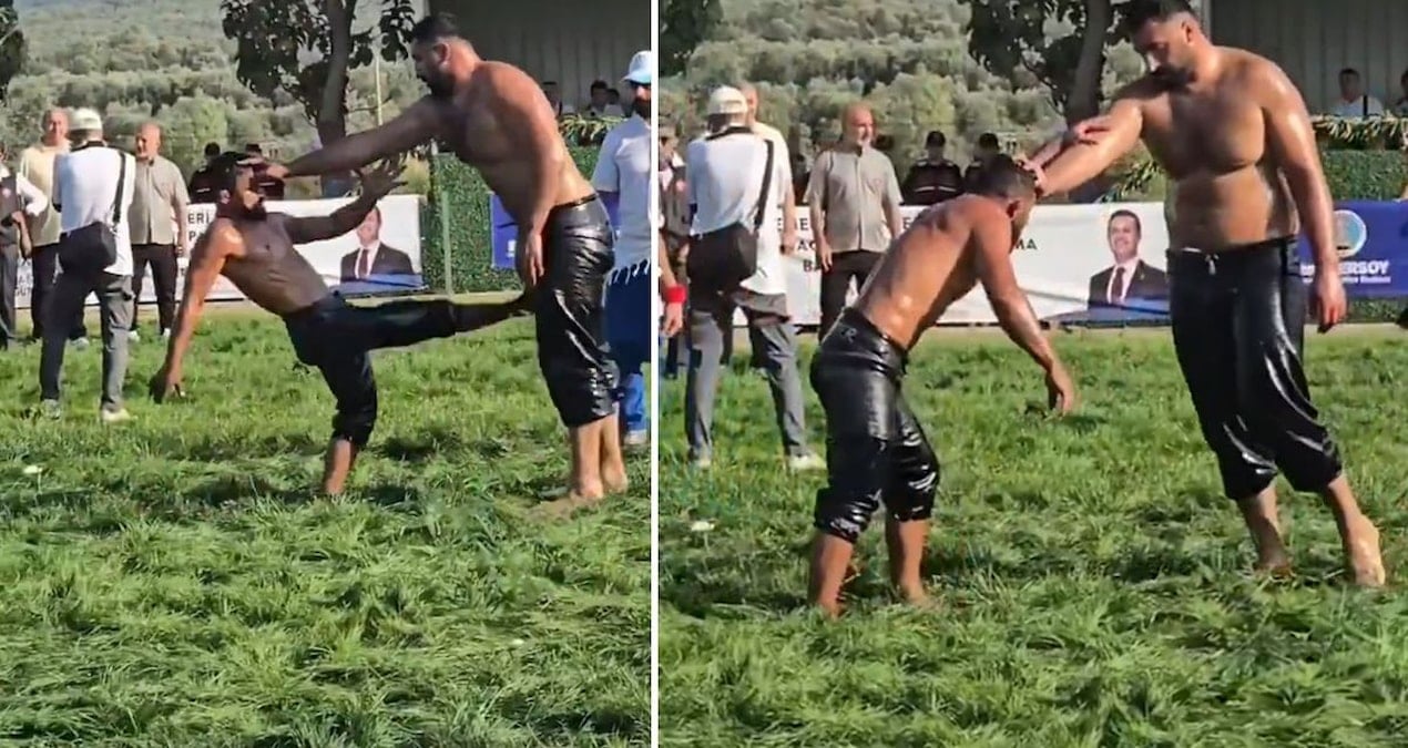 Kendisinden iki kat büyük güreşçiye kafa tuttu! Sosyal medyada yeniden gündem oldu