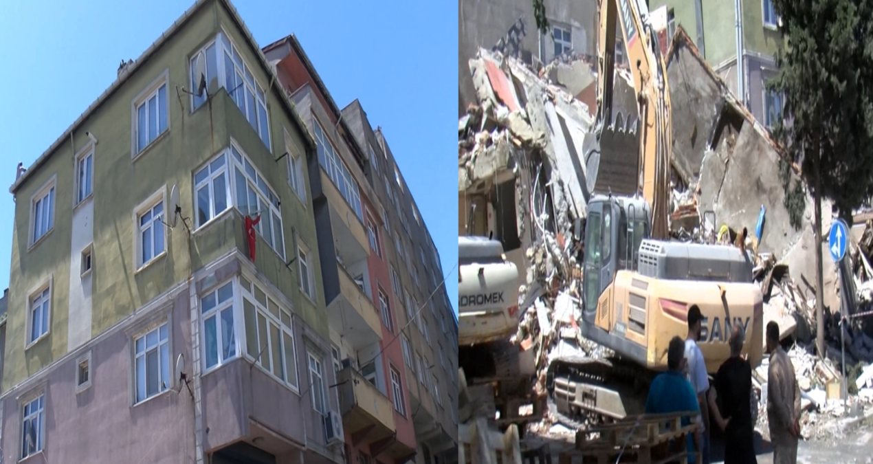 Yıkımı yapılan bina, bitişiğindeki binanın üzerine çöktü;! Kıl payı Kurtuldular